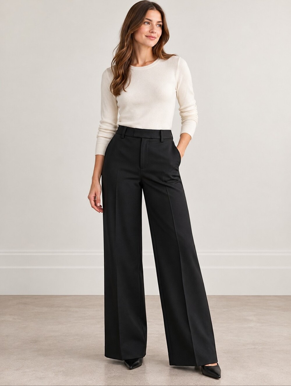 Banana Republic 100% Wool Black High Rise Wide Leg Trousers Pants 8P